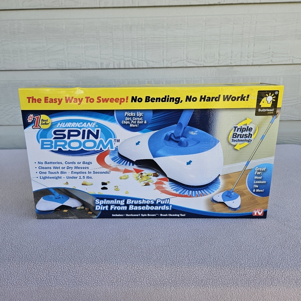 Hurricane Spin Broom BulbHead Lightweight Cordless Brush Cleaning Floor Wood